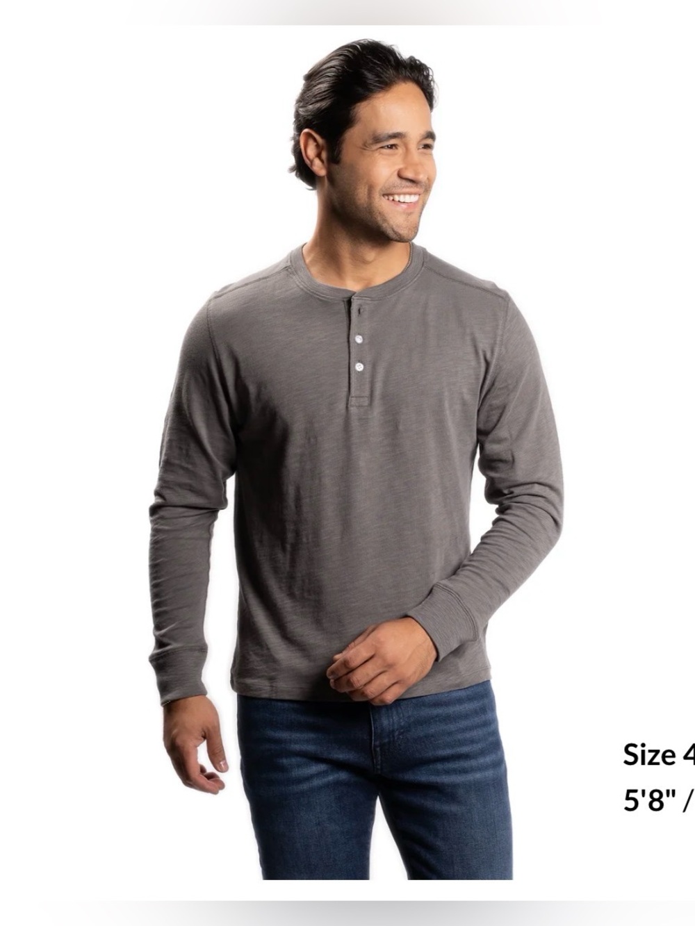 Peter Manning Henley Shirt Long Sleeve Charcoal , size Large